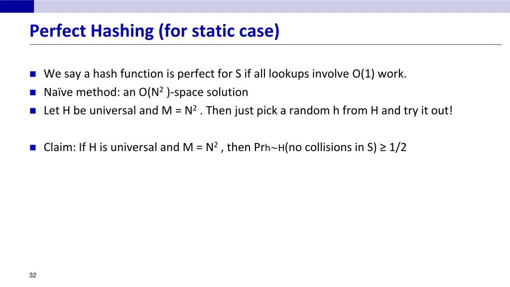 perfect hashing for static case