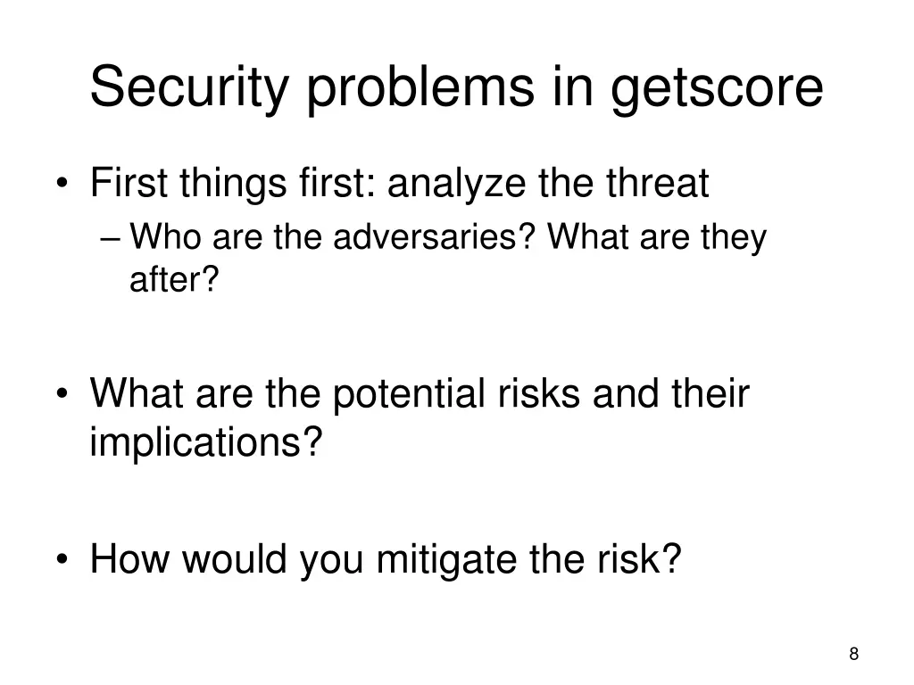 security problems in getscore