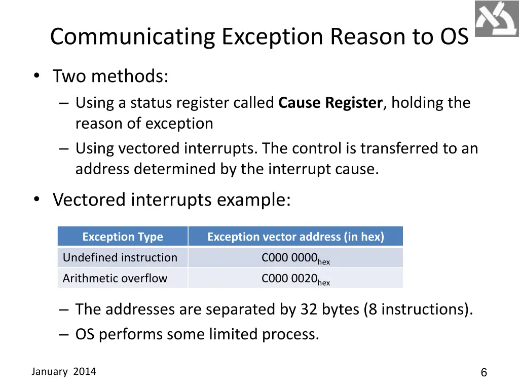 communicating exception reason to os