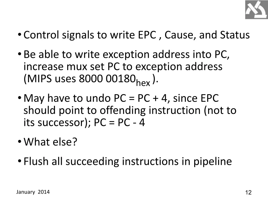 control signals to write epc cause and status