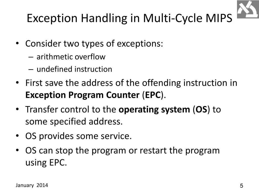 exception handling in multi cycle mips