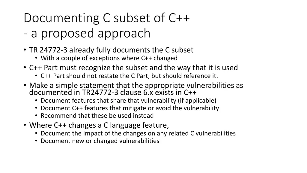 documenting c subset of c a proposed approach