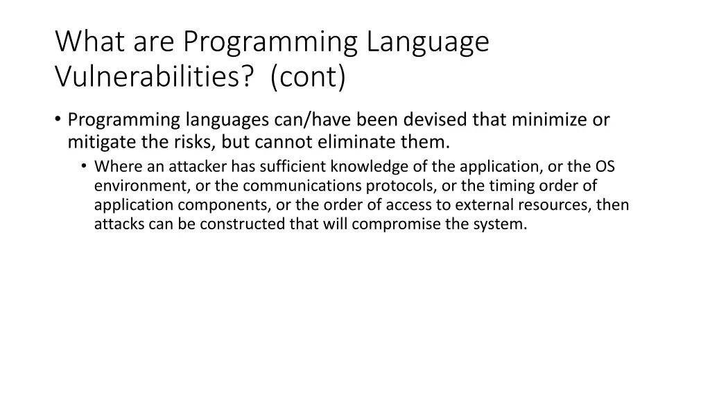 what are programming language vulnerabilities cont 1