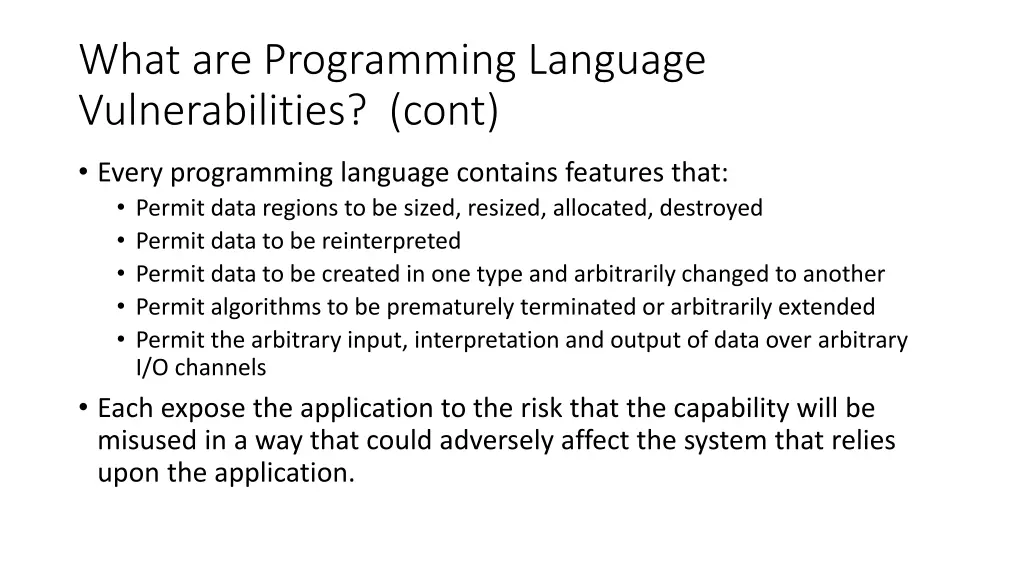 what are programming language vulnerabilities cont