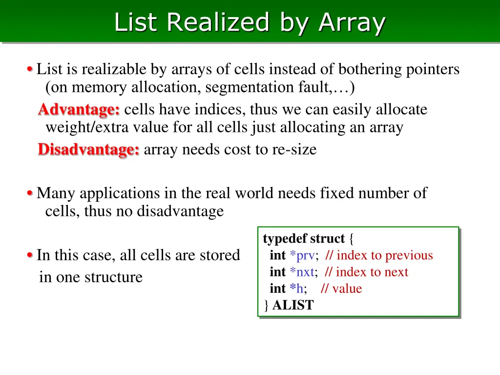 list realized by array