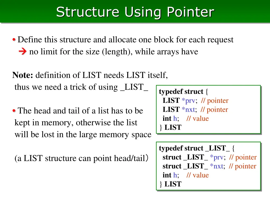 structure using pointer