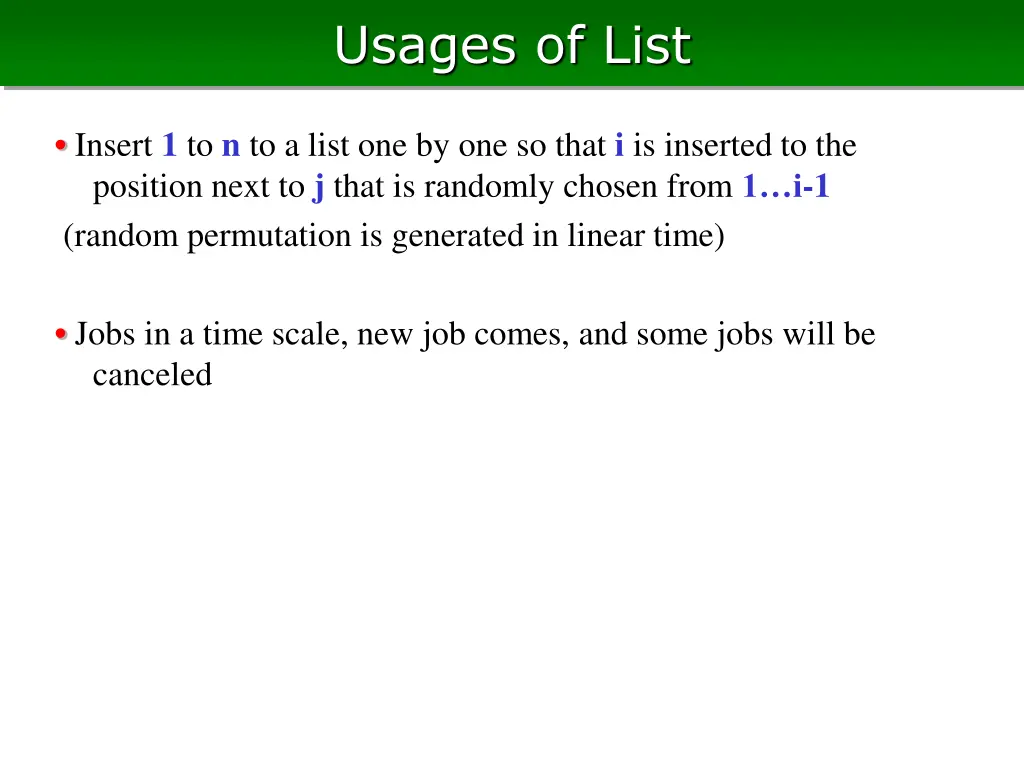 usages of list