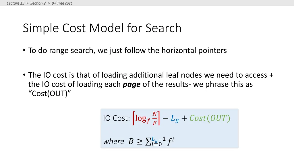 lecture 13 section 2 b tree cost lecture 1