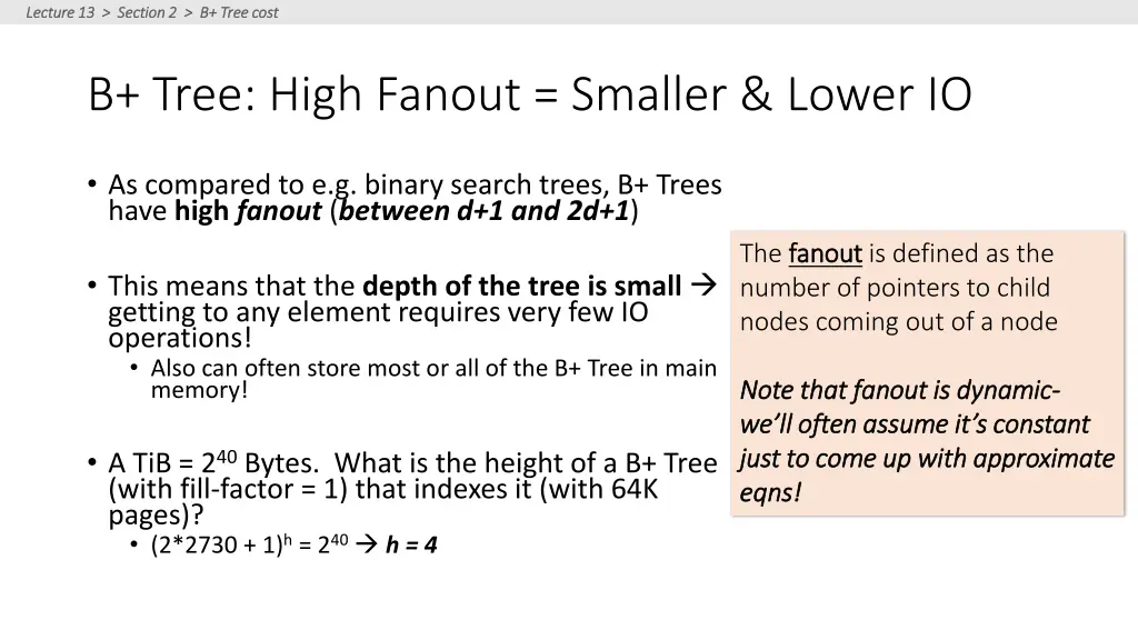 lecture 13 section 2 b tree cost lecture