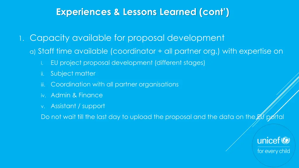 experiences lessons learned cont