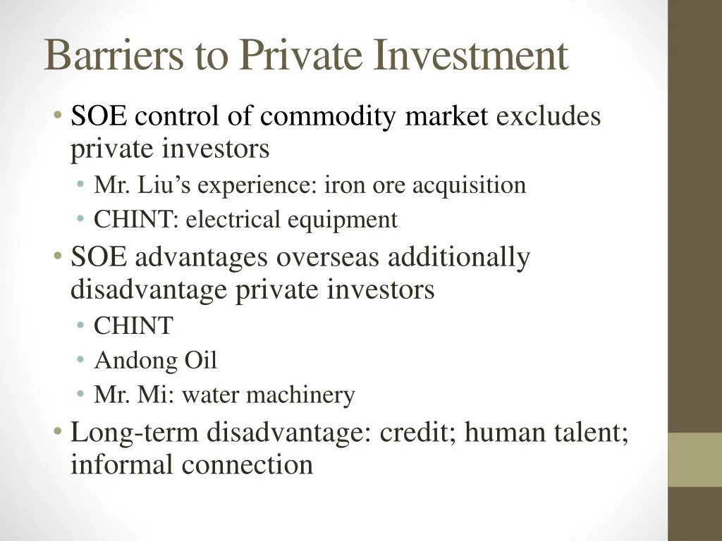 barriers to private investment