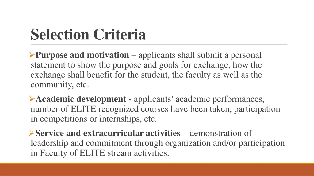 selection criteria