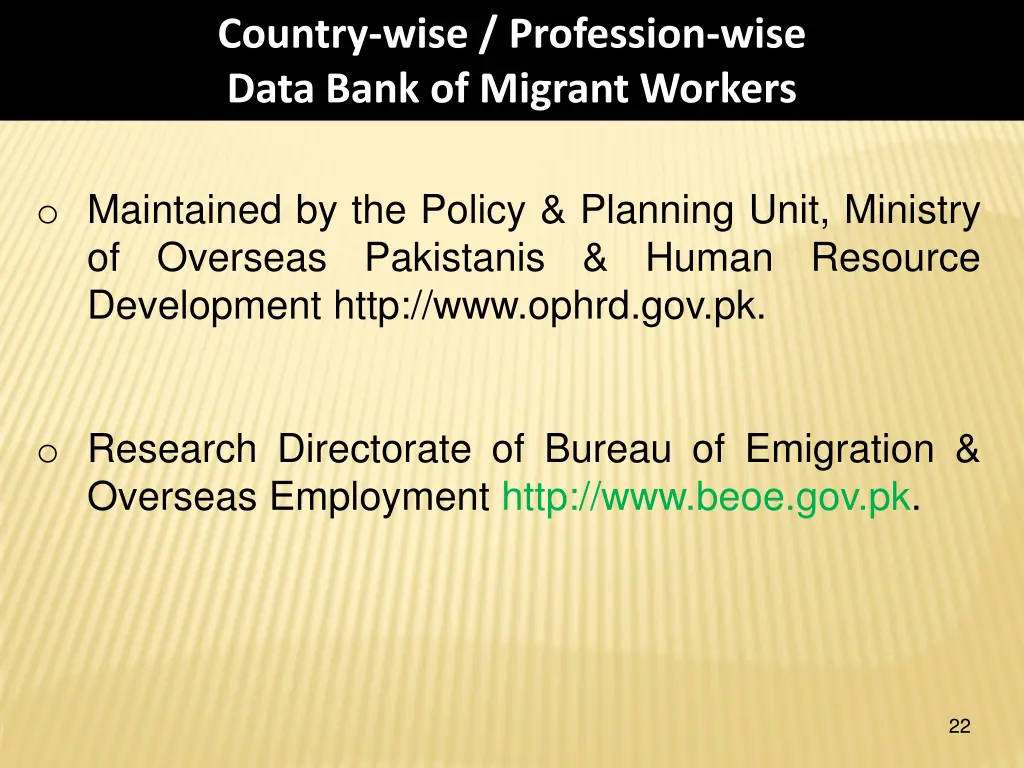 country wise profession wise data bank of migrant