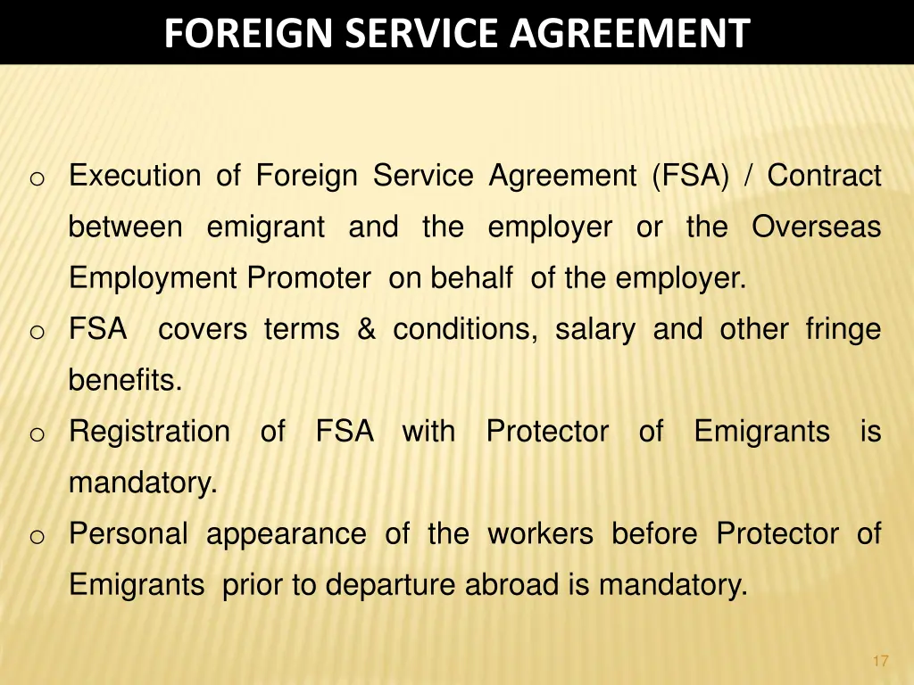 foreign service agreement