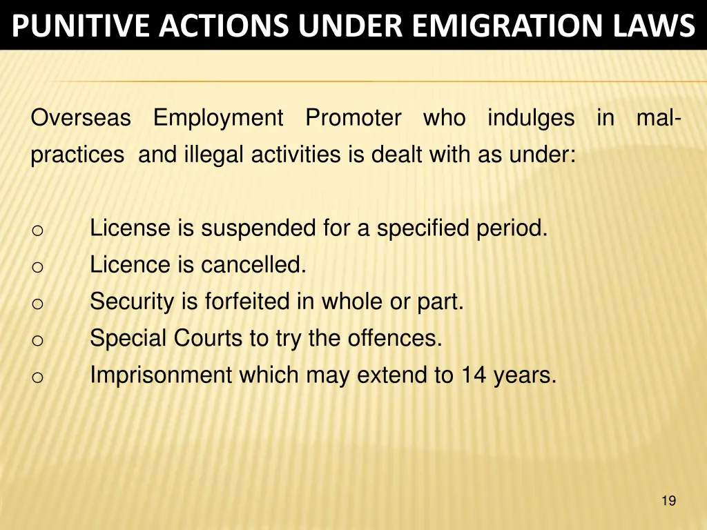 punitive actions under emigration laws