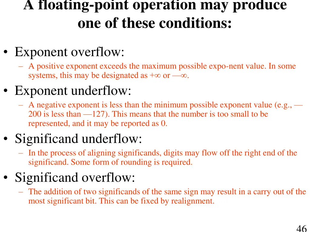 a floating point operation may produce