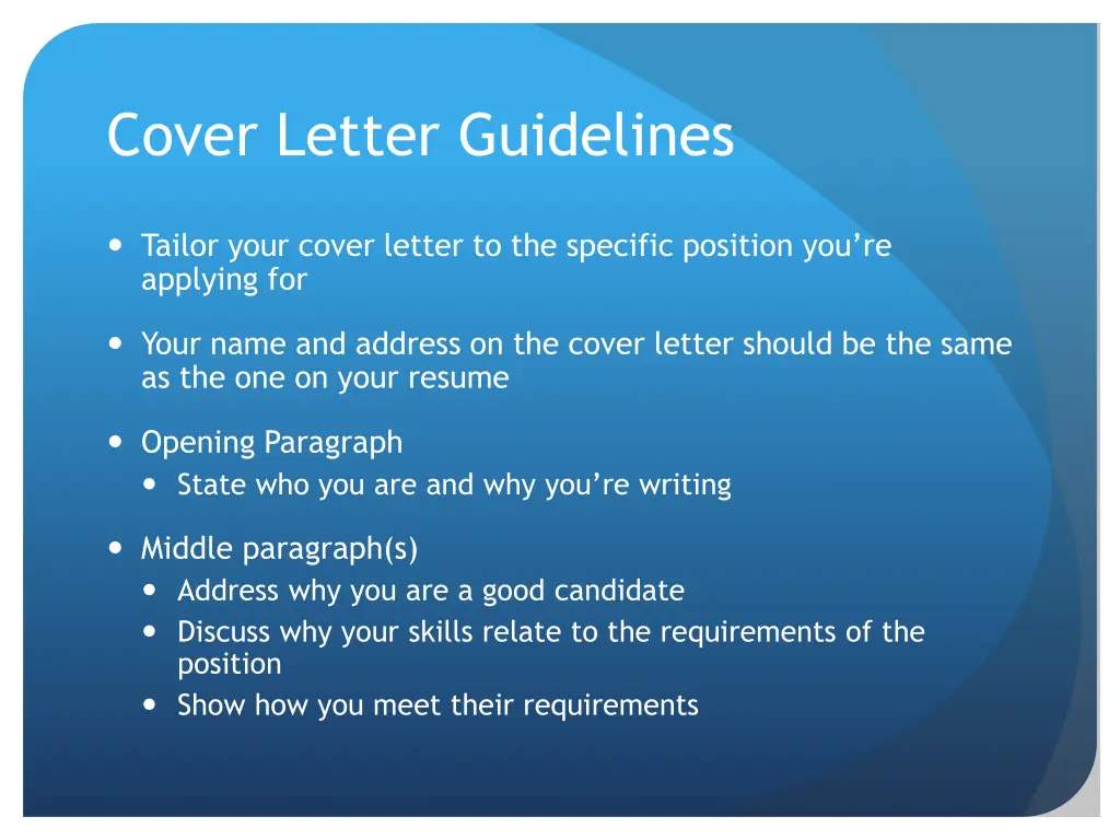 cover letter guidelines