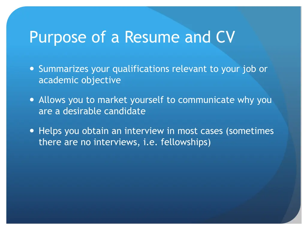 purpose of a resume and cv