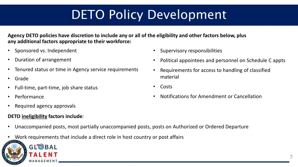 deto policy development