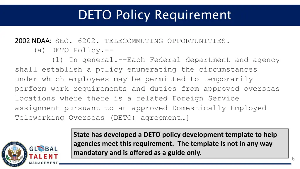 deto policy requirement