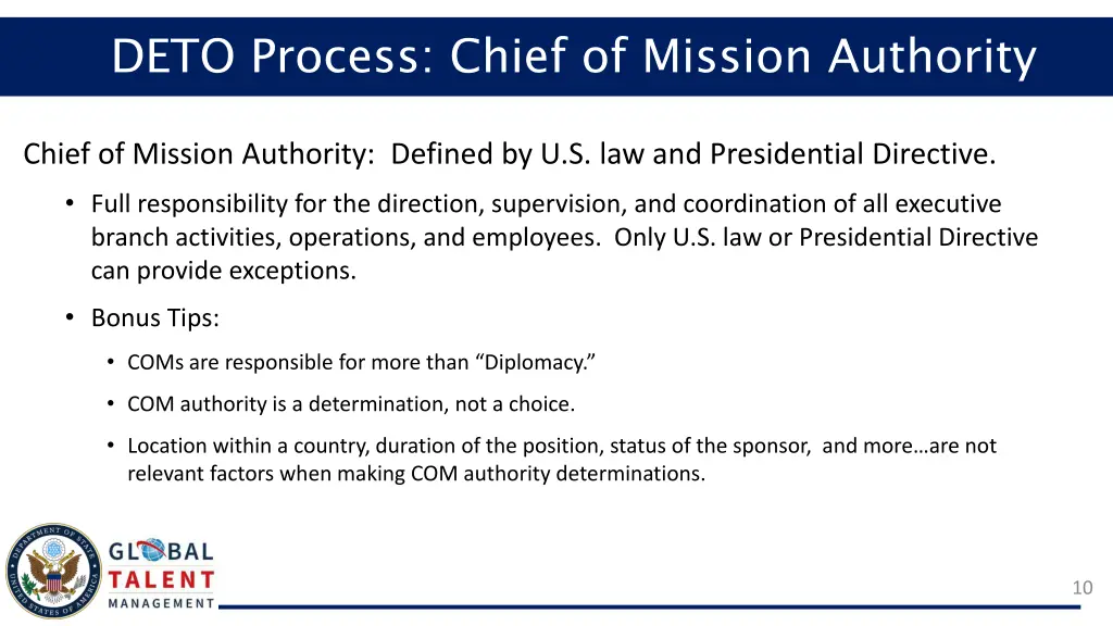 deto process chief of mission authority