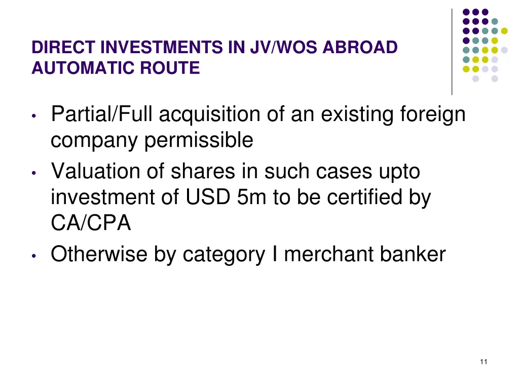 direct investments in jv wos abroad automatic 3