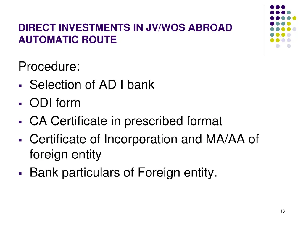 direct investments in jv wos abroad automatic 5