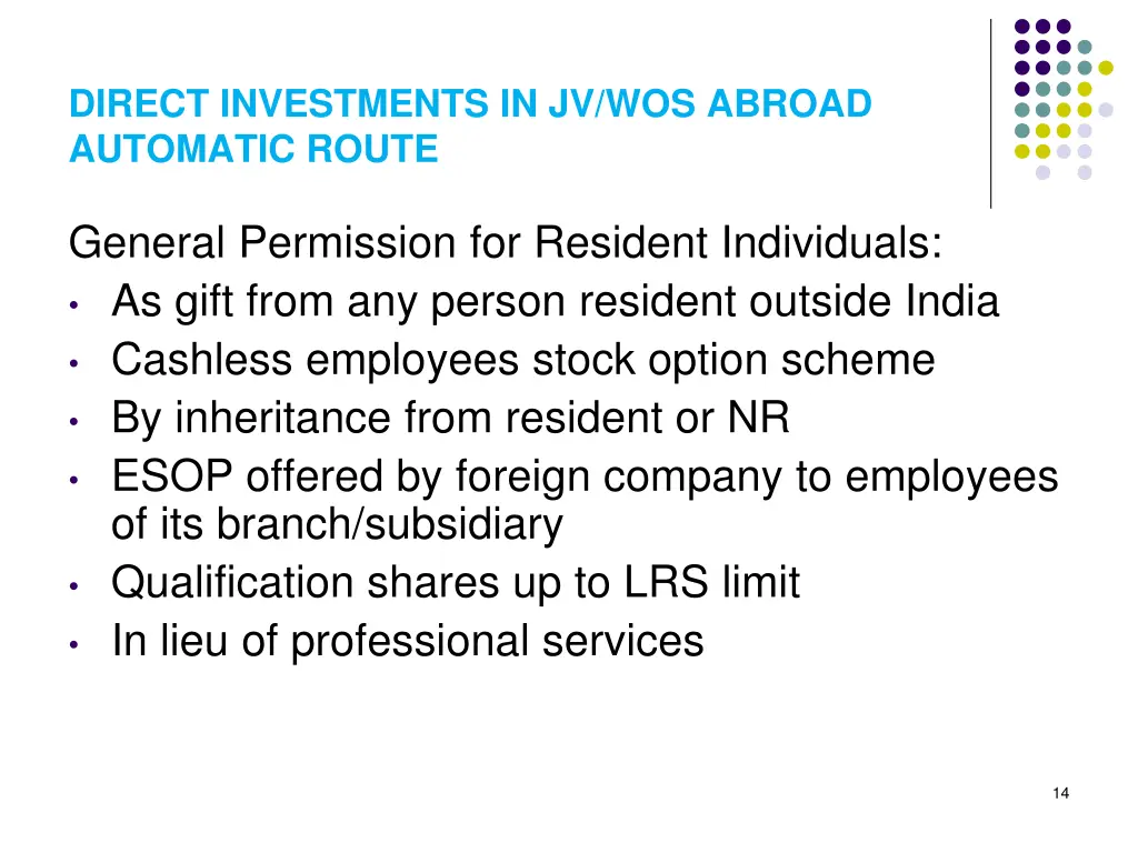 direct investments in jv wos abroad automatic 6