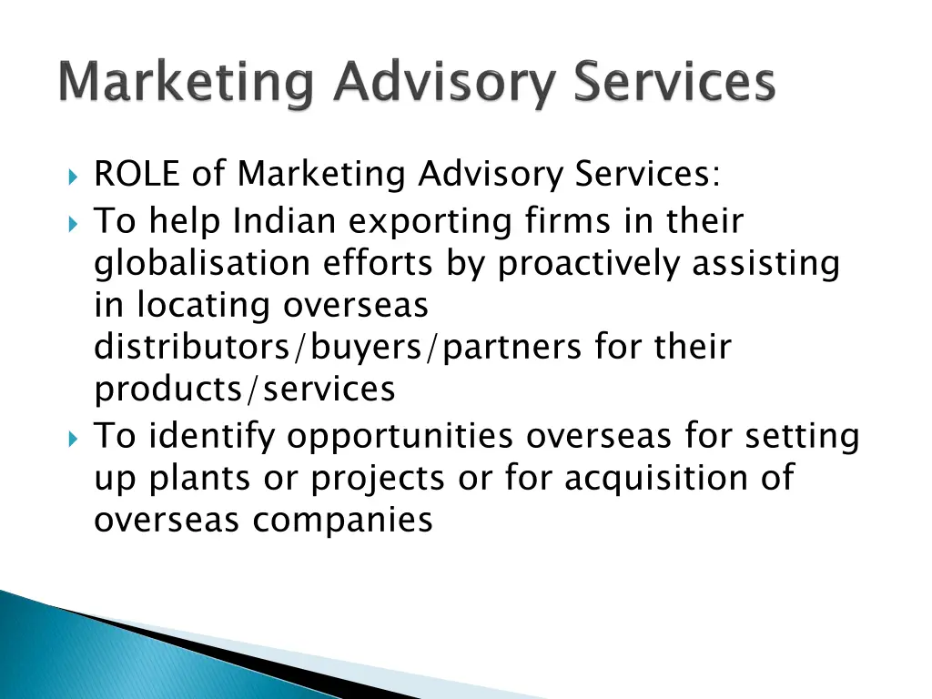 role of marketing advisory services to help