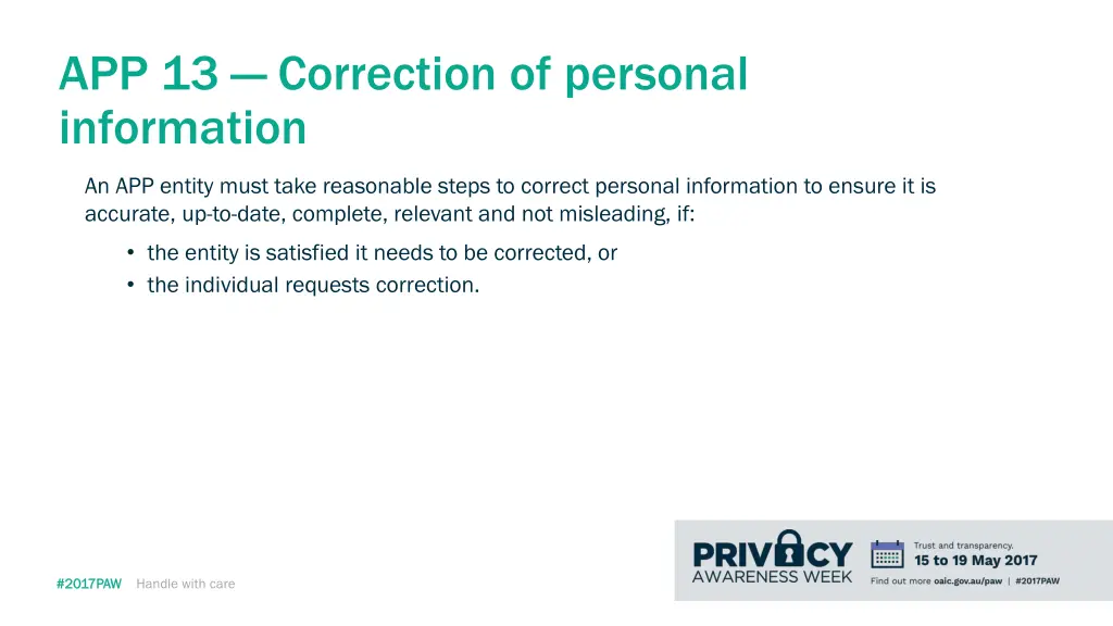 app 13 correction of personal information