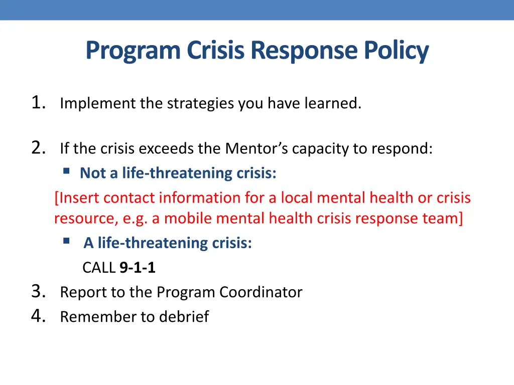 program crisis response policy