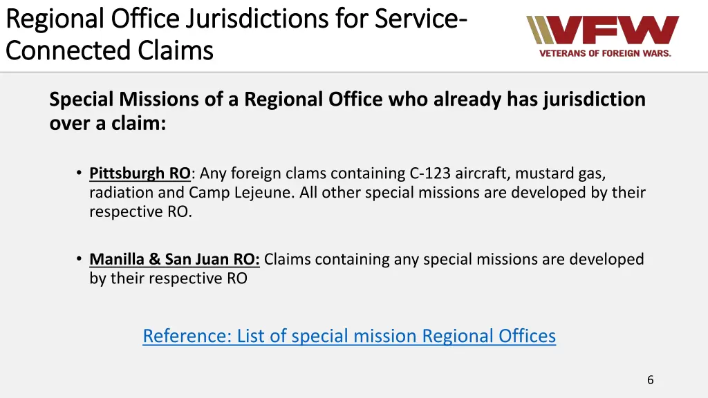 regional office jurisdictions for service