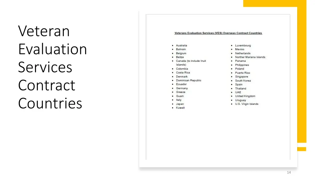 veteran evaluation services contract countries