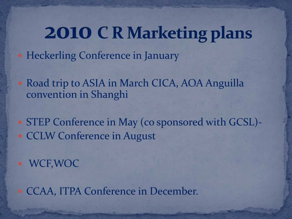 2010 c r marketing plans