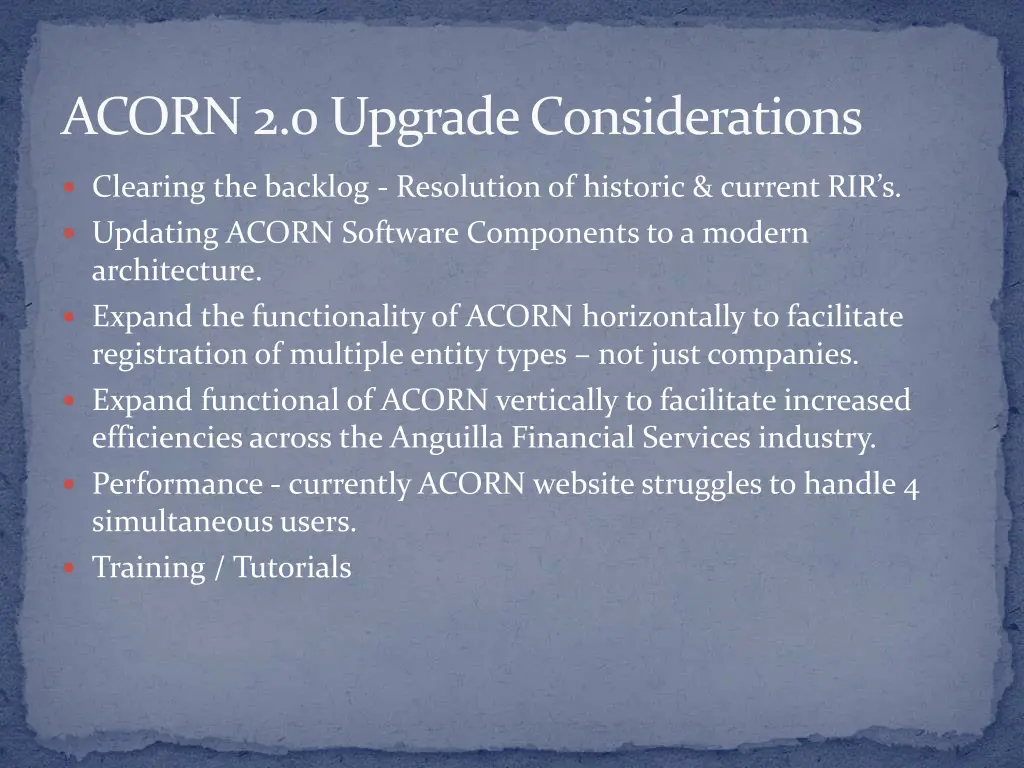 acorn 2 0 upgrade considerations