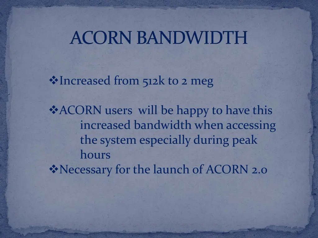 acorn bandwidth