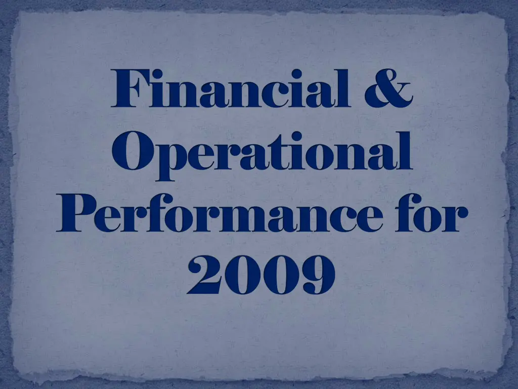 financial operational performance for 2009