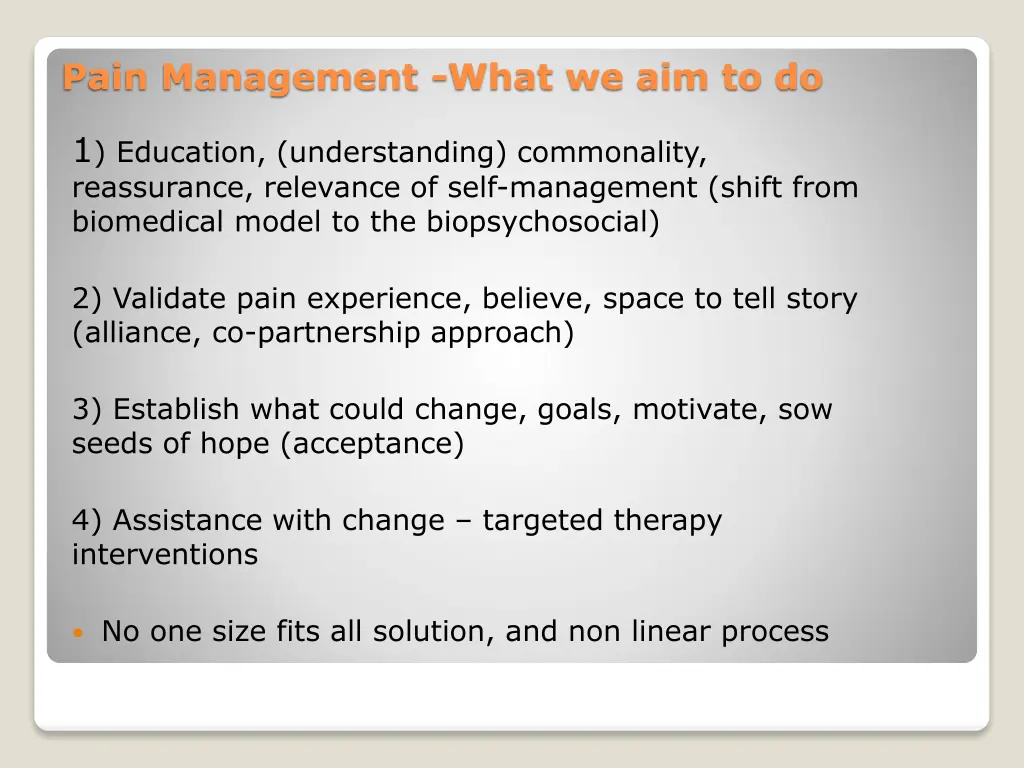 pain management what we aim to do