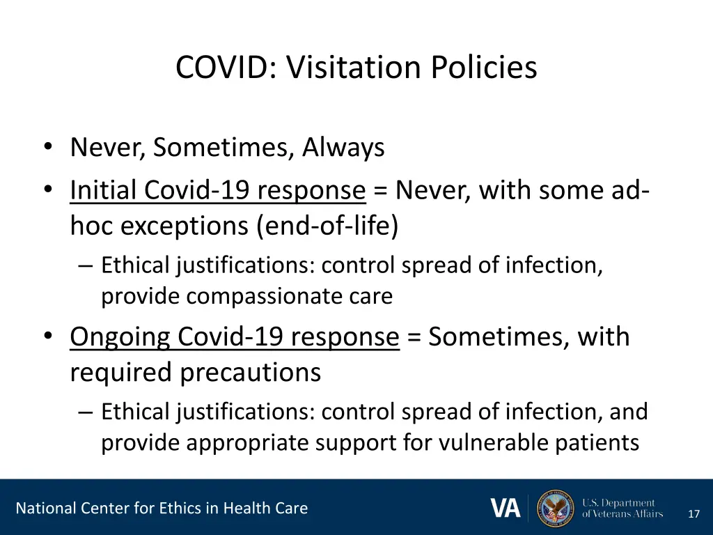 covid visitation policies