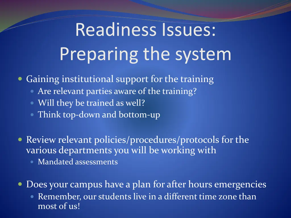 readiness issues preparing the system