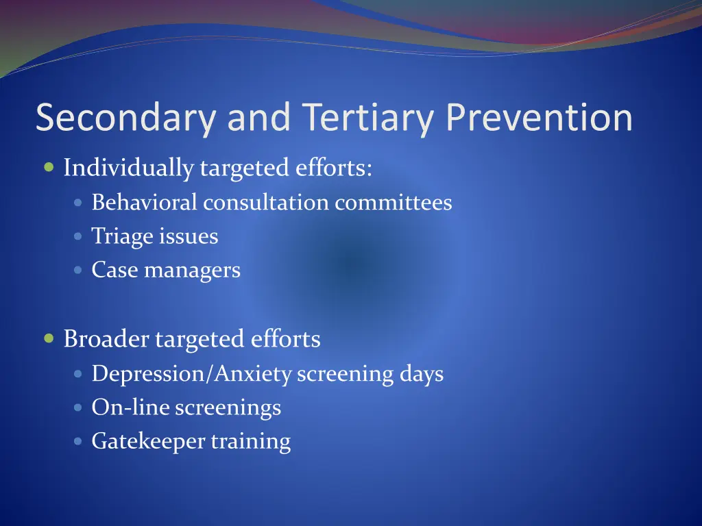 secondary and tertiary prevention