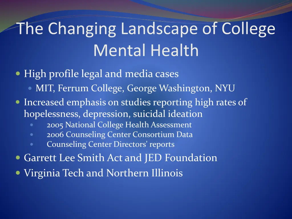 the changing landscape of college mental health