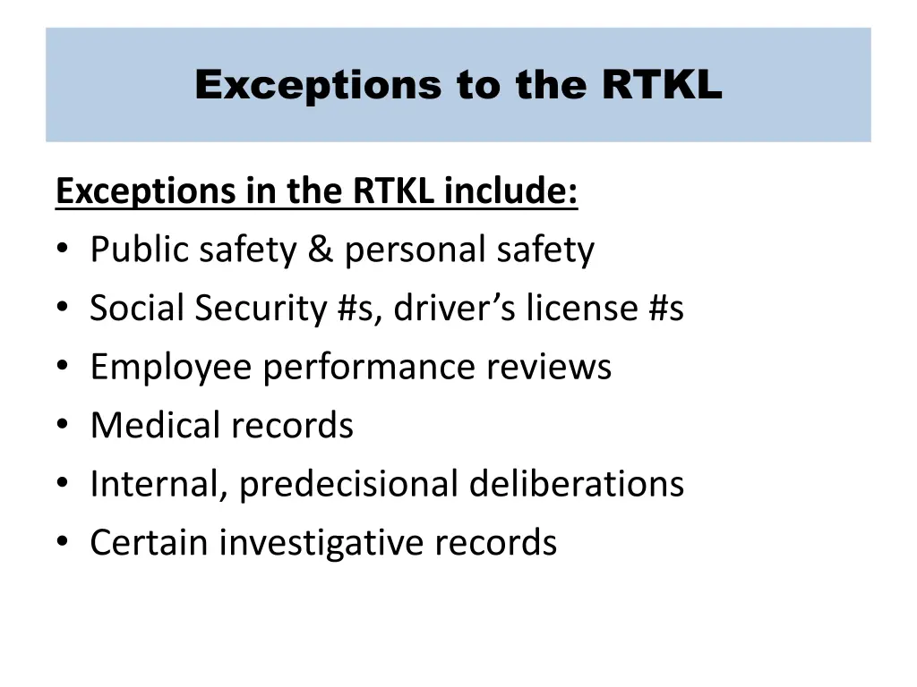 exceptions to the rtkl