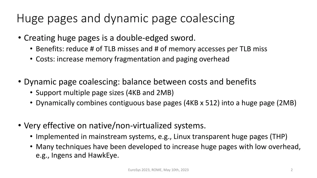 huge pages and dynamic page coalescing