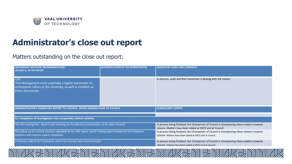 administrator s close out report