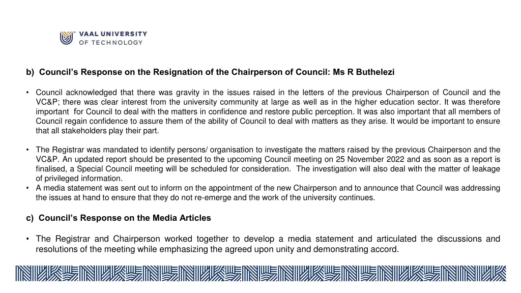 b council s response on the resignation