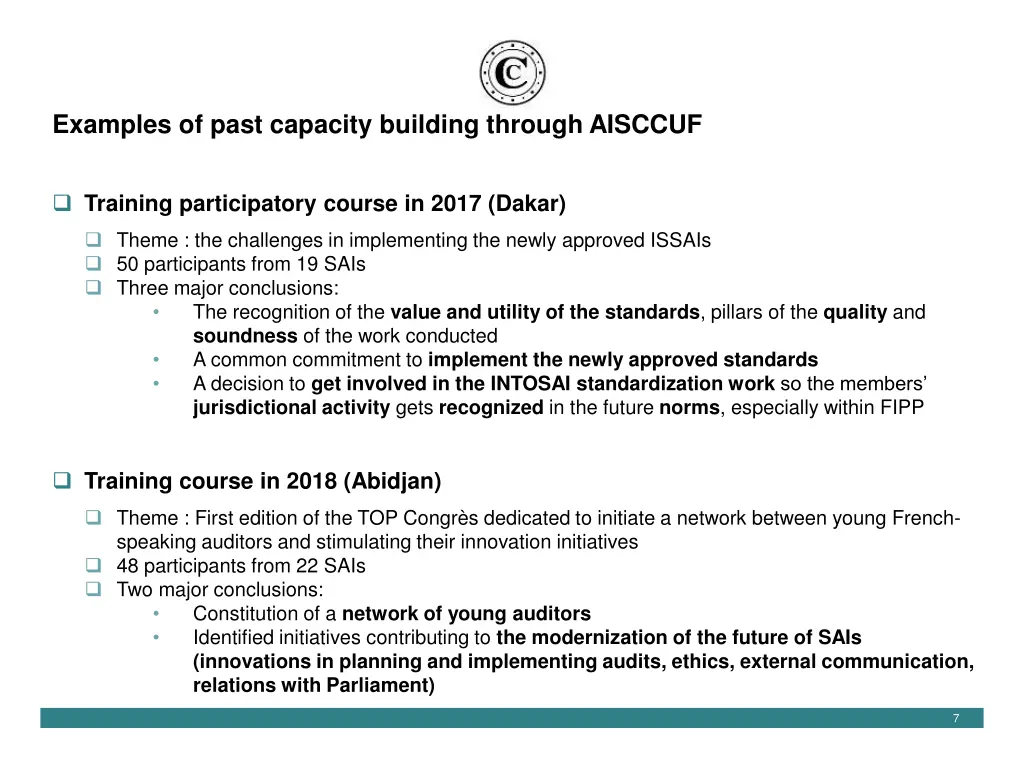 examples of past capacity building through aisccuf