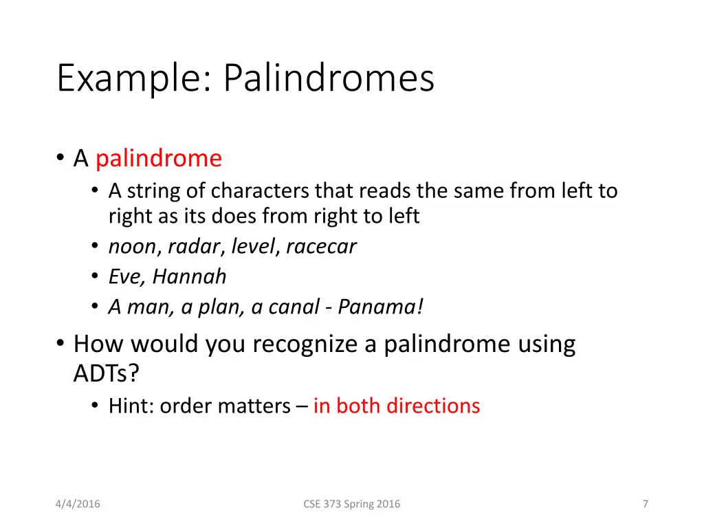 example palindromes