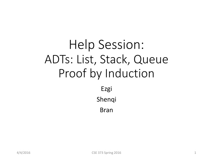 help session adts list stack queue proof